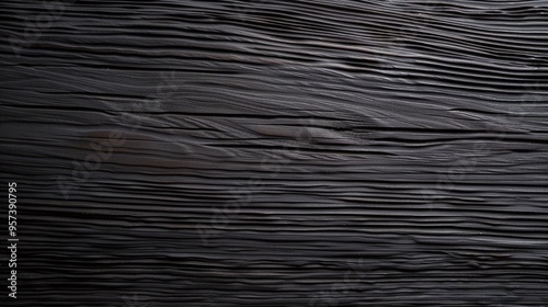 Dark black wooden texture with fine lines. Close-up woodgrain for minimalist background or banner. Ideal for marketing materials, web design, or poster layouts with copy space.

