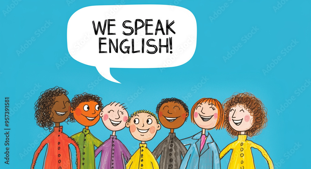 Children smiling and speaking English in colorful clothes with friends Children smiling and speaking English in colorful clothes with friends