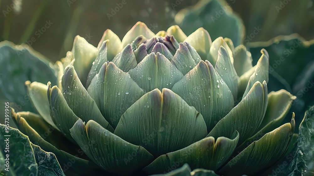 Green flower with dewed petals on a leafy backdrop Green flower with dewed petals on a leafy backdrop