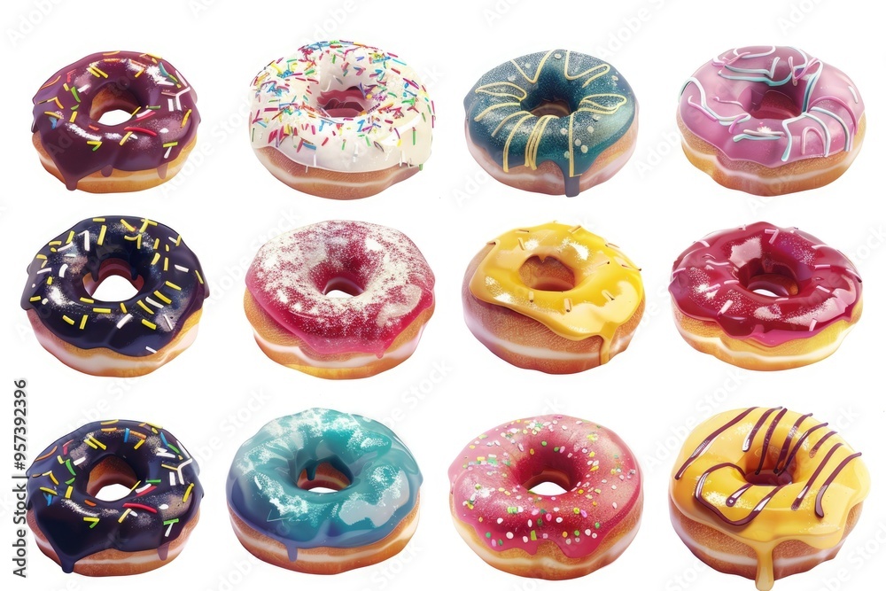 Collage with delicious donuts on white background Collage with delicious donuts on white background