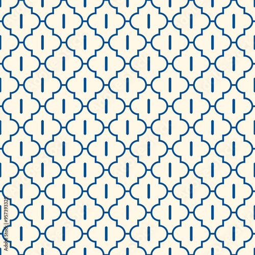 Oriental traditional pattern. Ogee ornament. Repeated maroccan crosses mosaic tiles. Lantern shapes motif. Tracery window wallpaper. Arabesque digital paper, textile print. Seamless surface design