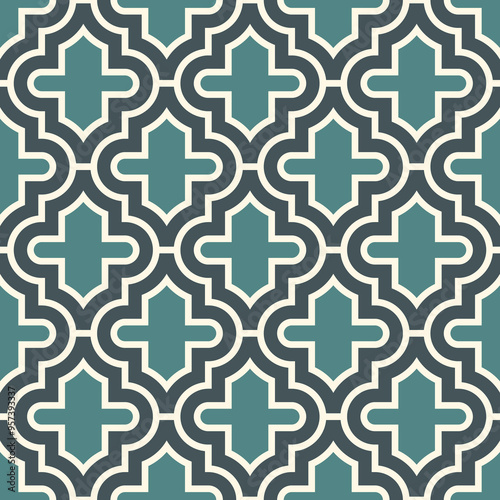 Oriental traditional pattern. Ogee abstract ornament. Repeated maroccan mosaic tiles. Lantern shapes motif. Tracery window wallpaper. Arabesque digital paper, textile print. Seamless surface design