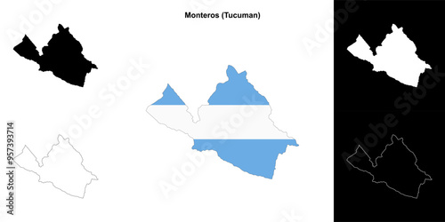 Monteros department (Tucuman) outline map set