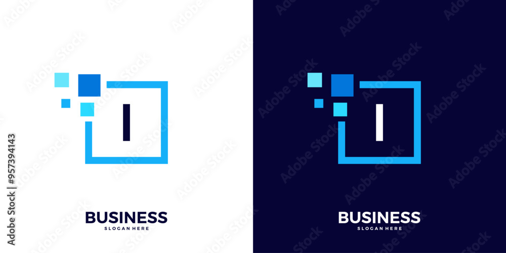 Fototapeta premium Letter I digital tech logo design inspiration.