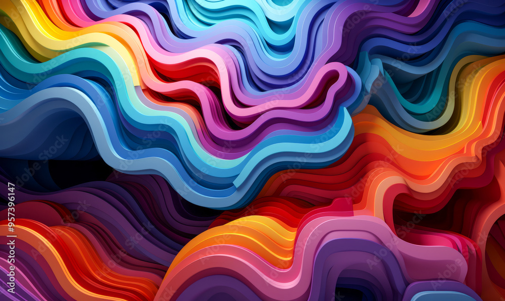 Abstract Colorful Waves in a Vibrant Multi-Layered Design Creating a Sense of Dynamic Movement Abstract Colorful Waves in a Vibrant Multi-Layered Design Creating a Sense of Dynamic Movement