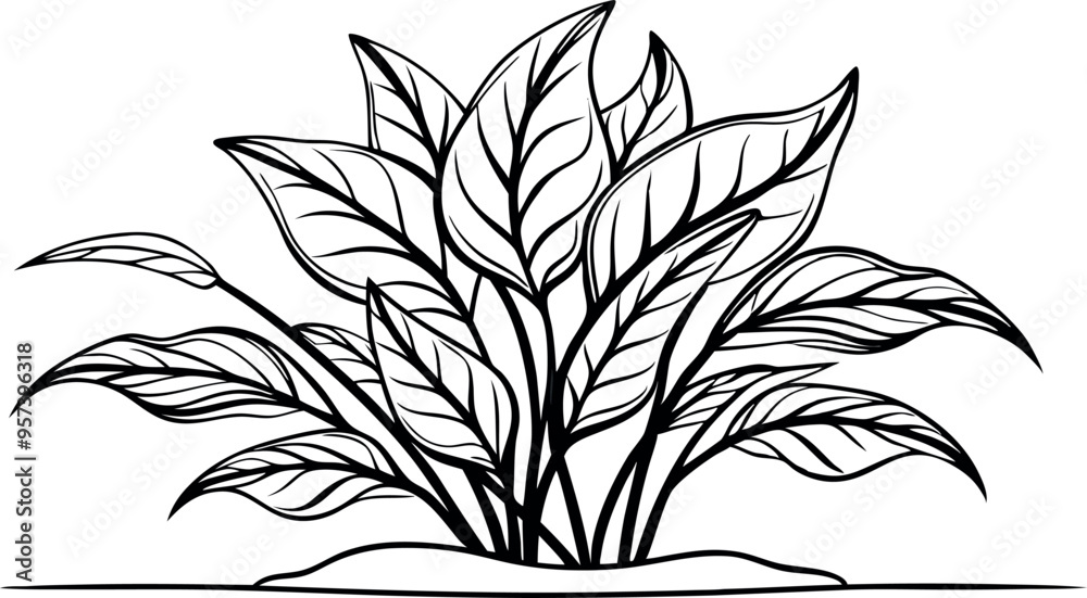 continuous single line drawing of lush plant , line art vector illustration continuous single line drawing of lush plant , line art vector illustration