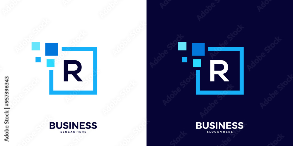 Fototapeta premium Letter R digital tech logo design inspiration.