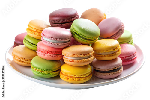 colorful macaroons on a wooden table photo