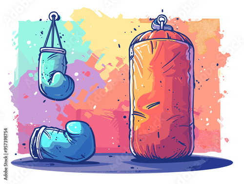 Raw Strength and Endurance: Boxing Gloves and Punching Bag Doodle