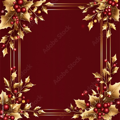 Holiday Banner Featuring Crimson Red and Gold Holly Embellishments.