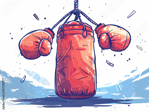 Vector Illustration: Boxing Gloves and Punching Bag - Embracing Physical Strength, Endurance, and the Art of Combat