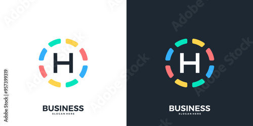 Colorful circle with letter H logo icon vector. Modern initial technology logo design template.