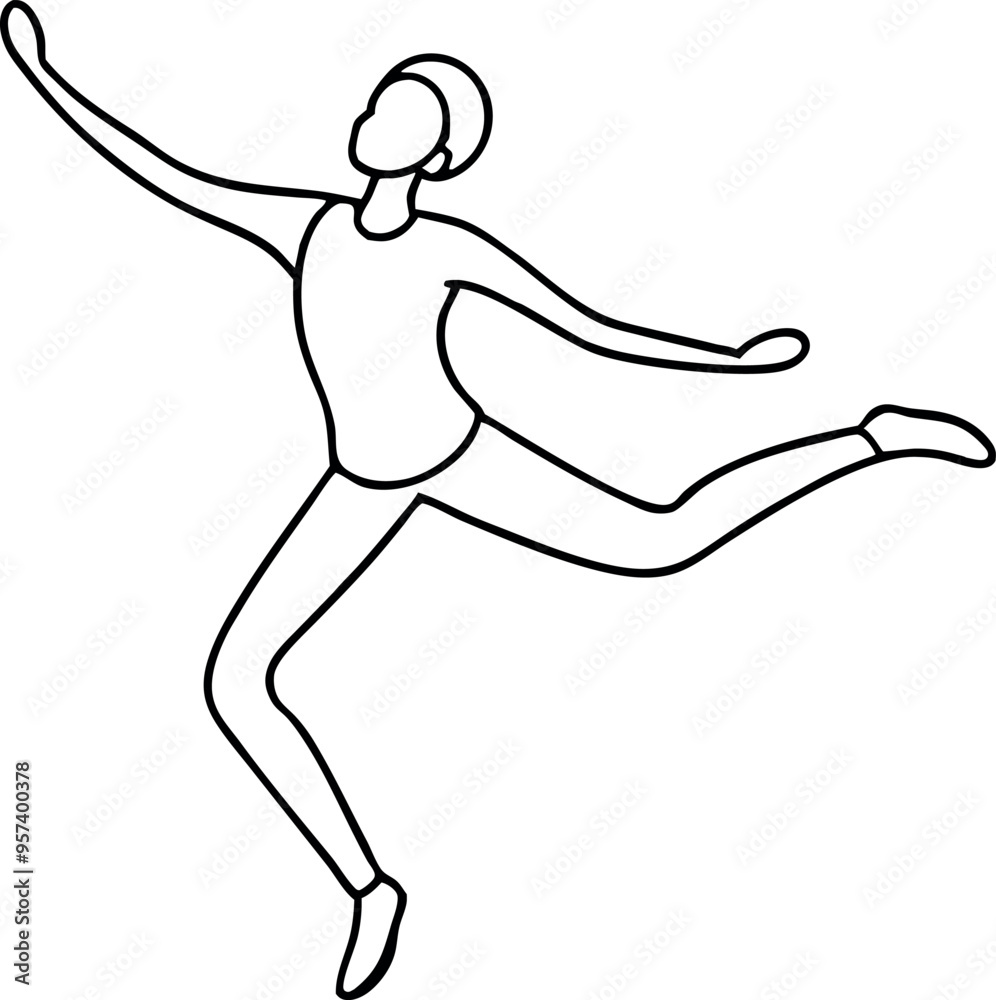 Dynamic Outline Illustration of a Leaping Dancer Capturing Movement and Grace in Line Art Style Dynamic Outline Illustration of a Leaping Dancer Capturing Movement and Grace in Line Art Style