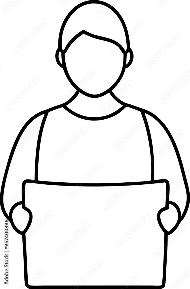 Minimalist Line Drawing of a Person Holding a Blank Sign for Customization or Messaging Minimalist Line Drawing of a Person Holding a Blank Sign for Customization or Messaging