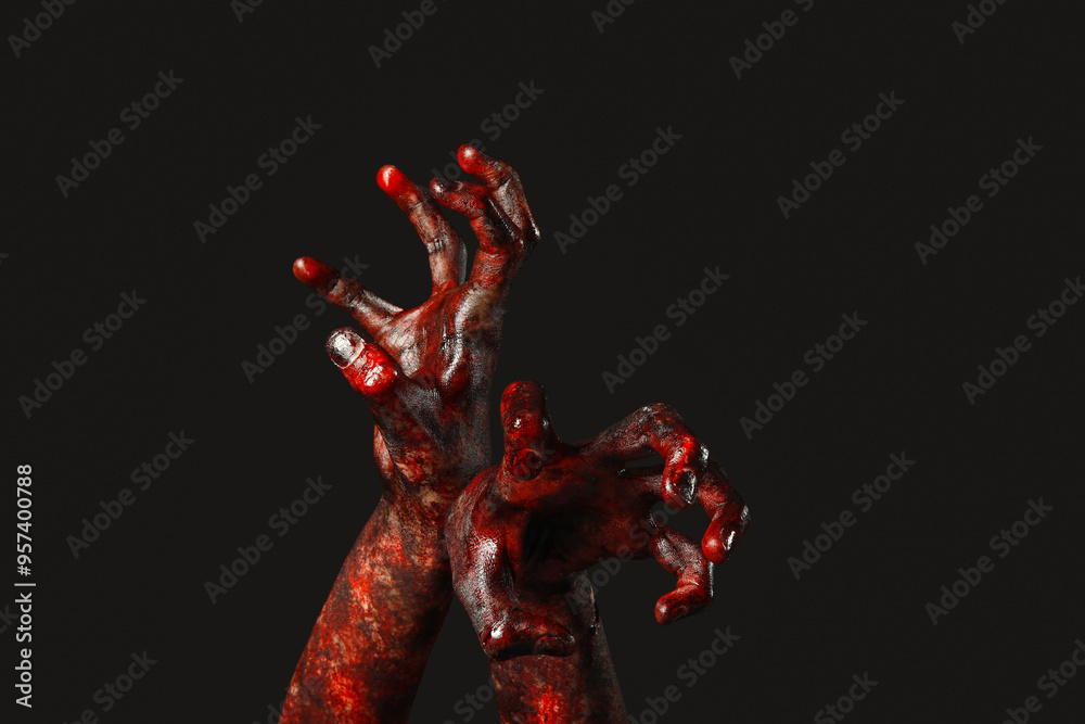 Hands of zombie on black background. Halloween celebration Hands of zombie on black background. Halloween celebration