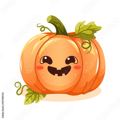 Vector illustration of charming and playful pumpkin with a happy, toothy grin, perfect for Halloween themed designs