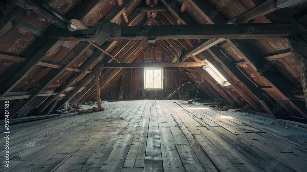 Old house's empty attic Interior. Generative AI