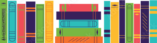 School textbooks on a transparent background. Isolated vector illustration.