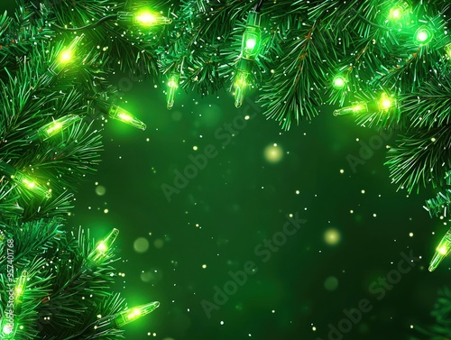 Festive neon green Christmas light border, glowing effect.