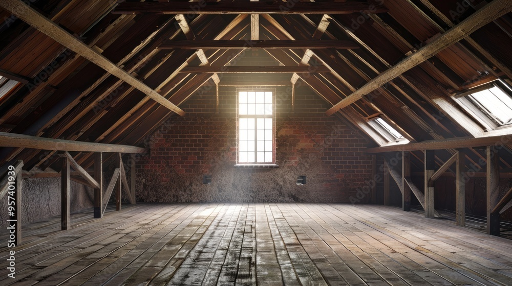 Old house's empty attic Interior. Generative AI