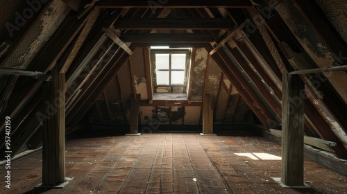 Old house's empty attic Interior. Generative AI