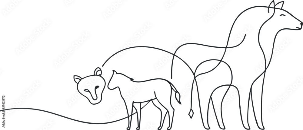 continuous single line drawing of animal set , line art vector illustration continuous single line drawing of animal set , line art vector illustration