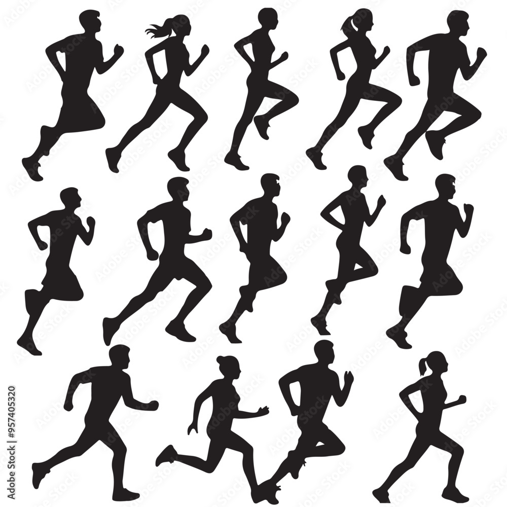 Silhouettes of people in running set vector with white background Silhouettes of people in running set vector with white background