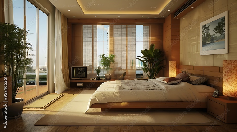 Feng shui-inspired bedroom with balanced decor and serene atmosphere Feng shui-inspired bedroom with balanced decor and serene atmosphere