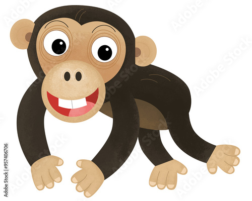 Photography cartoon asian scene with animal monkey ape chimpanzee on white background illust