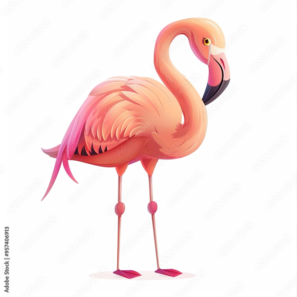 Fototapeta premium Flamingo Wood element animal cartoon isolated whitebackground 16:9