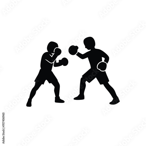 two man Boxer player black and white silhouette, vector silhouette, isolated white background 