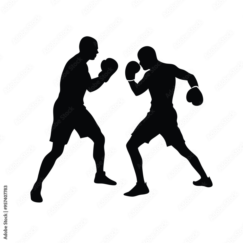 two man Boxer player black and white silhouette, vector silhouette, isolated white background two man Boxer player black and white silhouette, vector silhouette, isolated white background