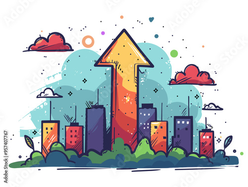 Vector Doodle Illustration of an Arrow Pointing Upwards: Symbolizing Growth, Progress, and Continuous Improvement in Training