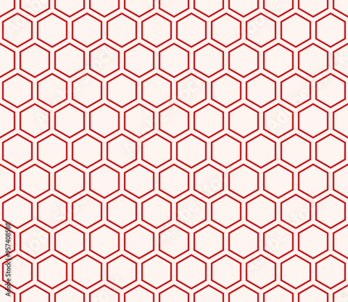 Geometric shapes background. Red color on matching background. Hexagon mosaic background. Hexagonal shapes. Seamless pattern. Tileable vector illustration.