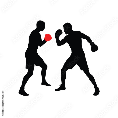 two man Boxer player black and white silhouette, vector silhouette, isolated white background 