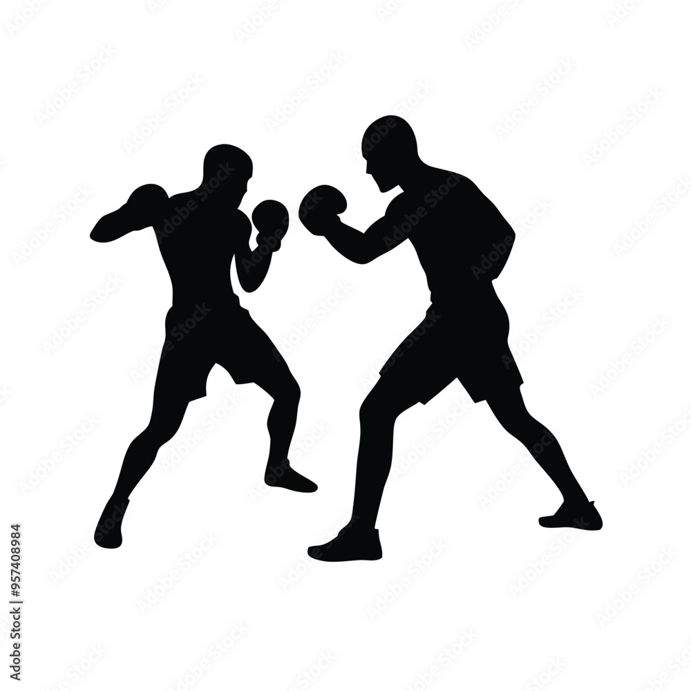 two man Boxer player black and white silhouette, vector silhouette, isolated white background two man Boxer player black and white silhouette, vector silhouette, isolated white background