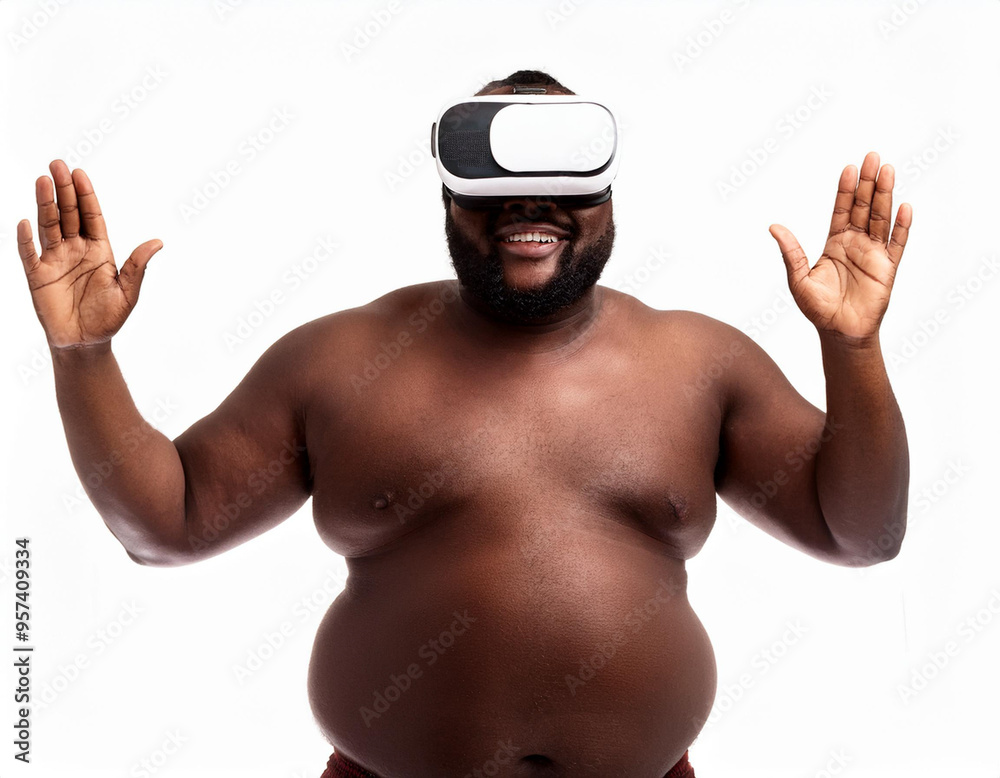 Fototapeta premium Portrait of a Man Using VR Glasses Headshot Isolated on White Background with Copy Space