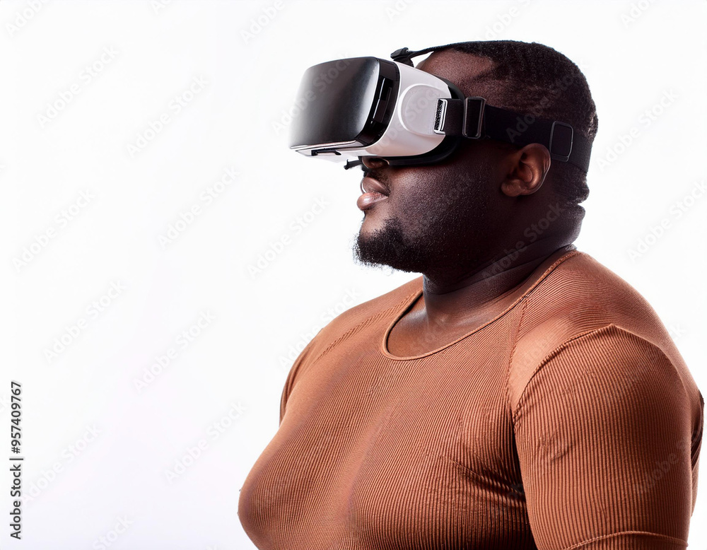 Portrait of a Man Using VR Glasses Headshot Isolated on White Background with Copy Space Portrait of a Man Using VR Glasses Headshot Isolated on White Background with Copy Space
