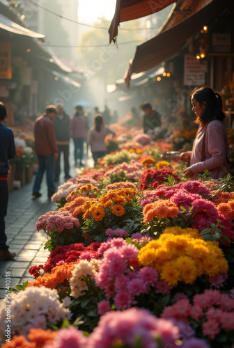 Blühende Blumenmarkt