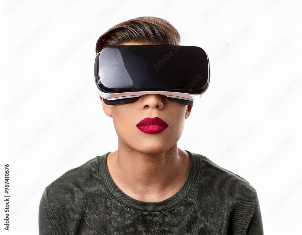 Portrait of a Man Using VR Glasses Headshot Isolated on White Background with Copy Space Portrait of a Man Using VR Glasses Headshot Isolated on White Background with Copy Space