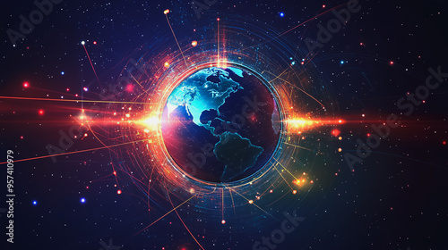 background Innovation network points Earth's surface wave background Abstract digital wave background information technology background The background is the background. gradient wave digital wave ban