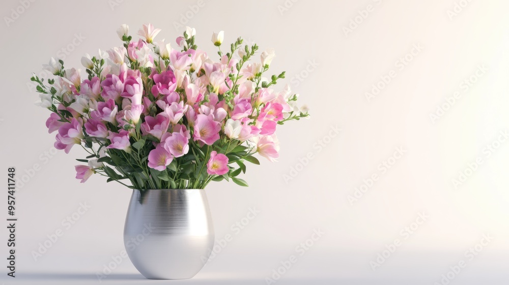 Fresh flowers in a modern pot for a stylish decoration Fresh flowers in a modern pot for a stylish decoration
