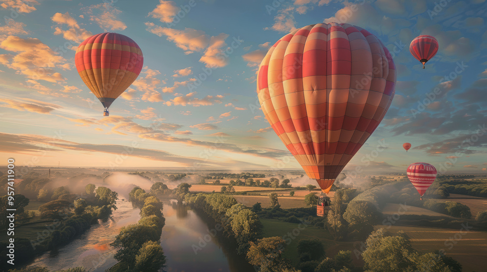 Fototapeta premium Hot air balloon race over the english countryside