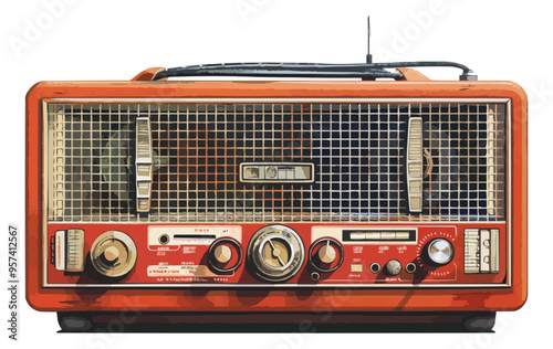 An isolated vector of a retro radio.
