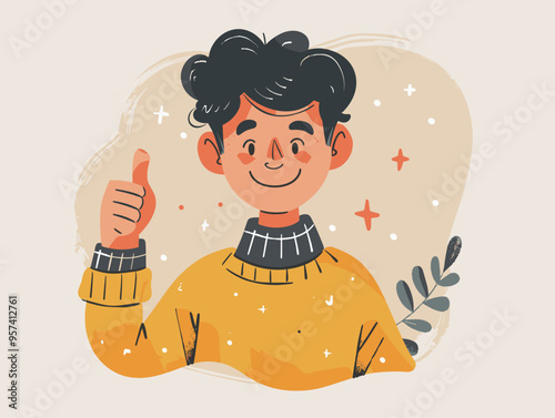 Smiling Cartoon Character Thumbs-Up: A Symbol of Enthusiasm and Accomplishment