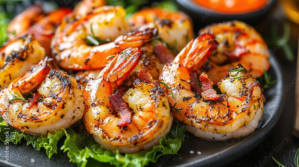 Grilled Shrimp & Lettuce Plate with Dipping Sauce Grilled Shrimp & Lettuce Plate with Dipping Sauce