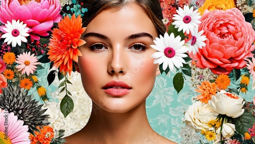 A woman wearing flowers in her hair, perfect for botanical or cultural-themed images