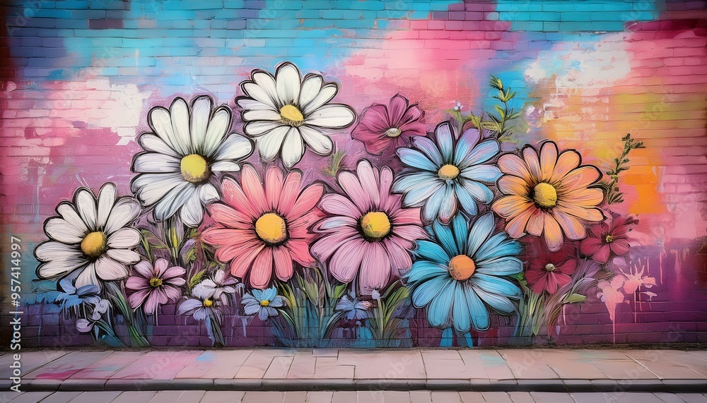 Fototapeta premium flower graffiti on brick wall 26