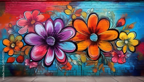 flower graffiti on brick wall 14