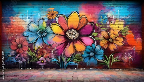flower graffiti on brick wall 12